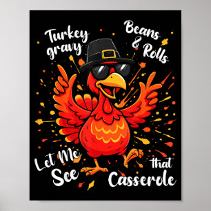 Poster Dinde drôle Sauce Haricots Et Roulés Cerole Thanks