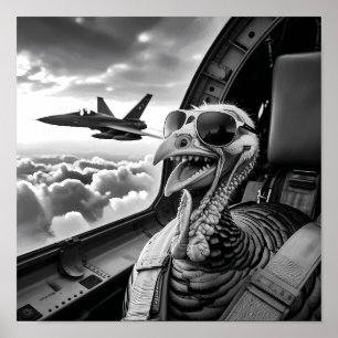 Poster Dinde drôle selfie noir et blanc