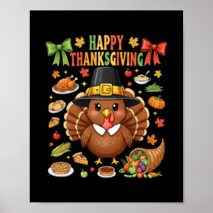 Poster Dinde Mignonne Joyeux Thanksgiving Famille Corresp