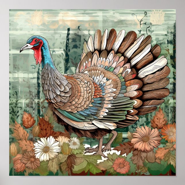Poster Dinde sauvage dans la prairie peinture art imprime (Devant)