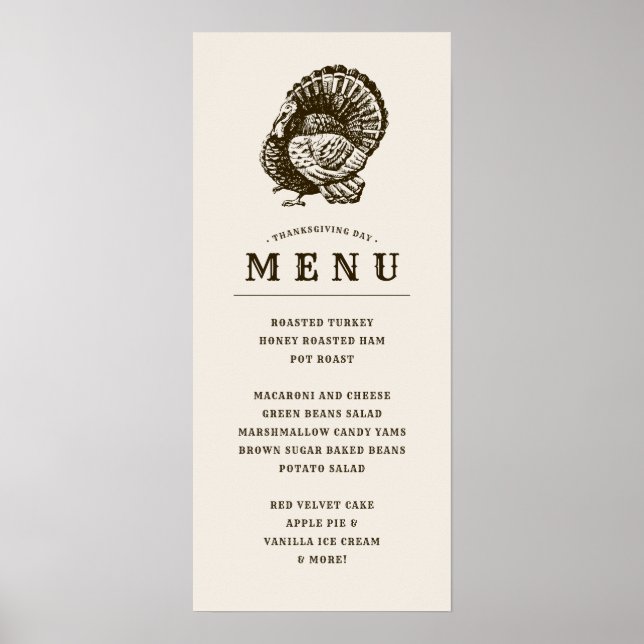 Poster Dinde Sauvage | Menu du repas de Thanksgiving (Devant)