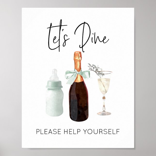 Poster Dine Sign for Baby shower Green Sip & See (Devant)