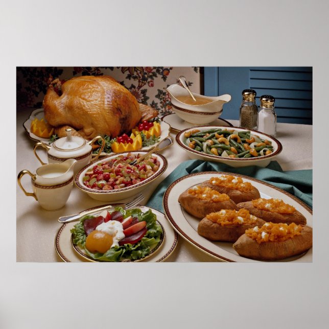 Poster Dîner de dinde grillée Thanksgiving (Devant)