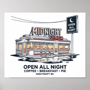 Poster Diner de minuit ouvert toute la nuit NIGHTSHIFT 90
