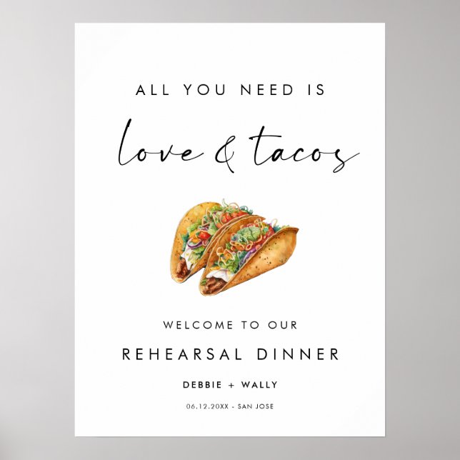 Poster Dîner de répétition Amour et Tacos Bienvenue (Devant)