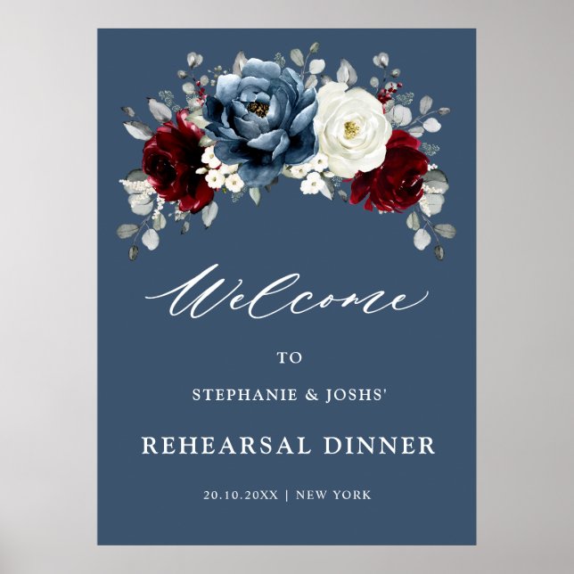 Poster Dîner de répétition blanc bleu ardoise (Devant)