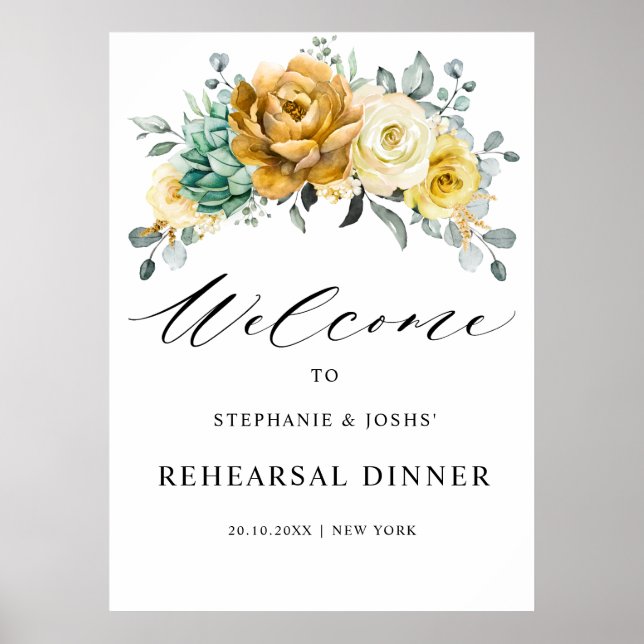 Poster Dîner de répétition de fleurs jaunes de moutarde B (Devant)