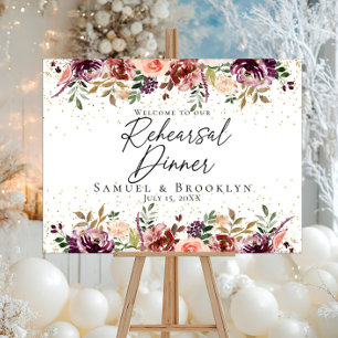 Poster Dîner de répétition élégant Bienvenue floral borde