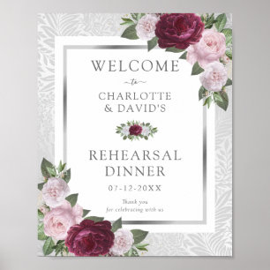 Poster Dîner de répétition en argent Burgundy Blush Bienv