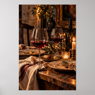 Poster Dîner élégant au vin rouge – Nature morte romantiq