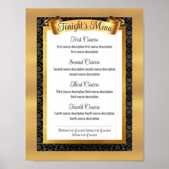 Poster Dîner gastronomique aux Faux or menu de restaurati (Devant)