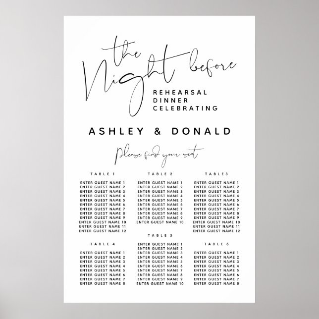 Poster Dîner mariage Cartes de places (Devant)