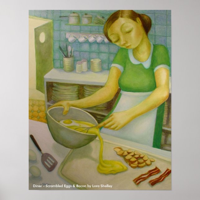 Poster Diner - oeufs de la cicatrice et bacon - Lora Shel (Devant)