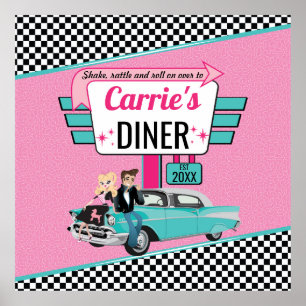 Poster Diner Retro 1950 fêtes d'anniversaire Sock Hop Des