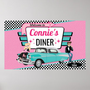 Poster Diner Retro Voiture 1950 Sock Hop