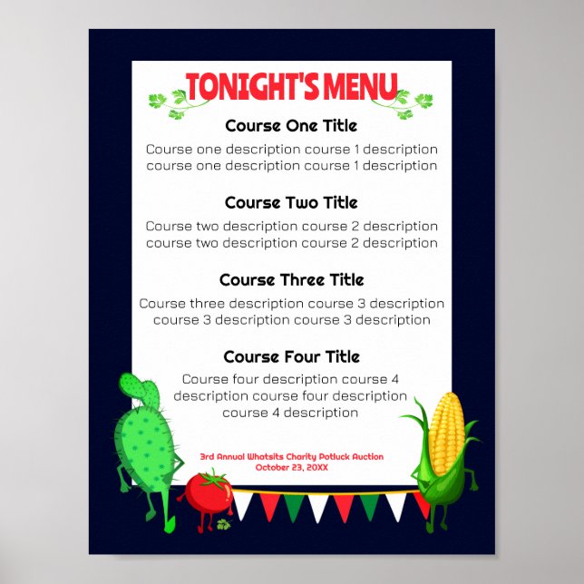 Poster dîner soirée cactus mexicain menu de restauration (Devant)