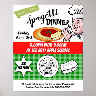 Poster dîner spaghetti, collecte de fonds de l'école de c