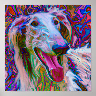 Poster Dingue Happy Borzoi Portrait d'Art Chien
