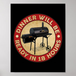 Poster Dinne Sera Prêt Dans 18 Heures Hommes Viande Fumeu