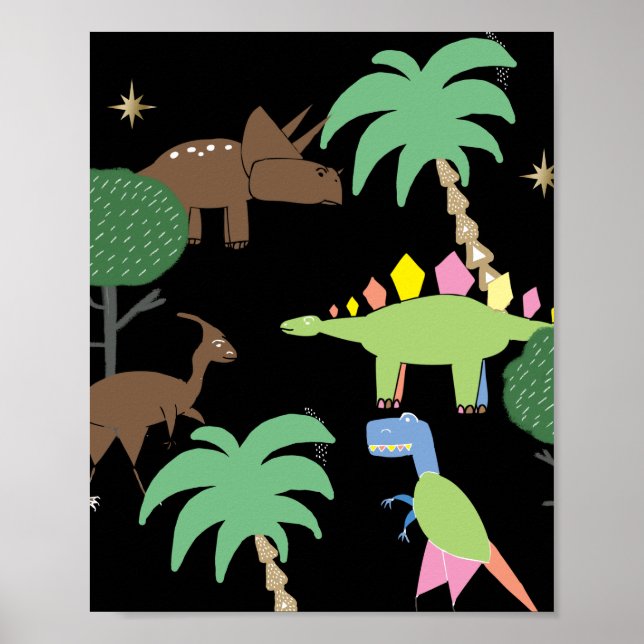 Poster Dino Dinosaur Nuit Dans Jurrasic Park Art Kids (Devant)