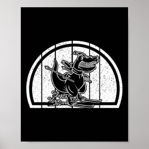 Poster Dino skieur de montagne en ski Dinosaure skieur Sk