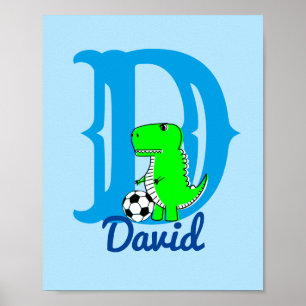 Poster Dino Soccer Dessin Nursery Art Nom personnalisé