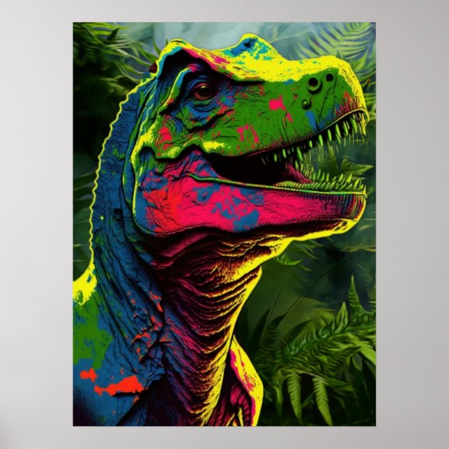 Poster Dinosaur Bleu T Rex Rose et Jungle Vert Enfants (Devant)
