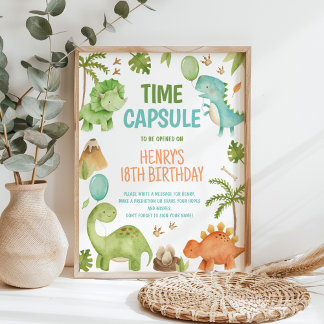 Poster Dinosaur Cute Boy Birthday Party Time Capsule Sign
