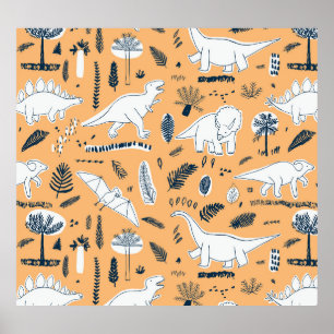 Poster Dinosaur & Palm Feuilles : Motif amusant