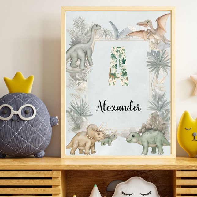 Poster Dinosaur Personalized Name Monogram A Nursery (Créateur téléchargé)