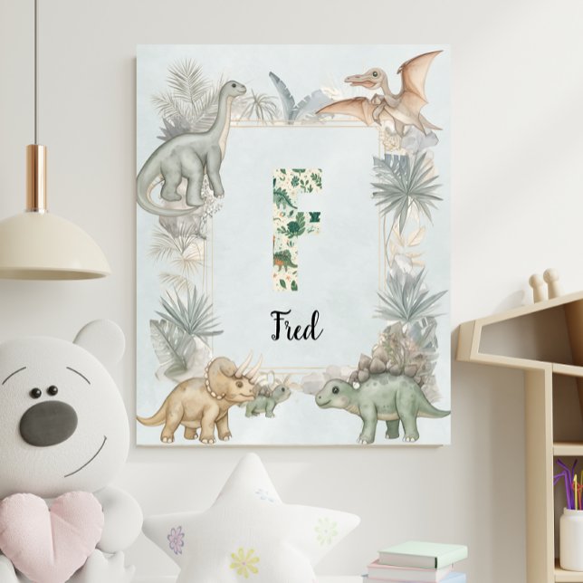 Poster Dinosaur Personalized Name Monogram F Nursery (Créateur téléchargé)