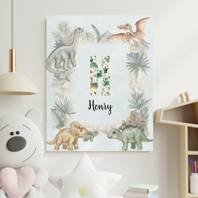 Poster Dinosaur Personalized Name Monogram H Nursery (Créateur téléchargé)