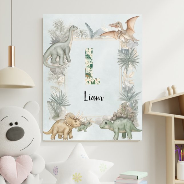 Poster Dinosaur Personalized Name Monogram L Nursery (Créateur téléchargé)