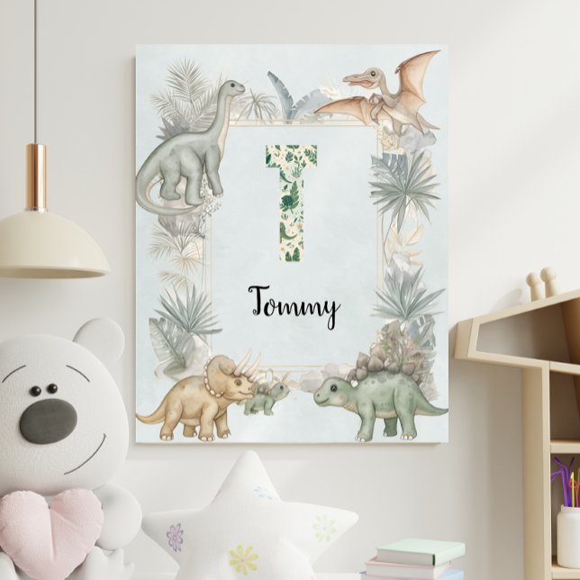 Poster Dinosaur Personalized Name Monogram T Nursery (Créateur téléchargé)