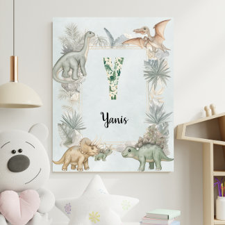 Poster Dinosaur Personalized Name Monogram Y Nursery