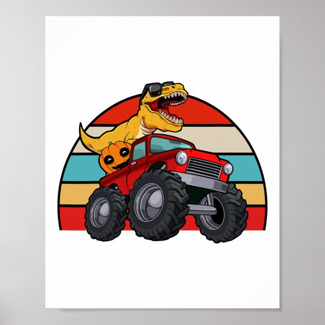 Poster Dinosaur Riding Monster Truck Lazy Halloween Costu (Devant)