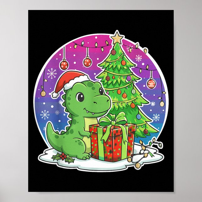 Poster Dinosaur Santa Hat Xmas Dinosaur Lover Adults Boy  (Devant)