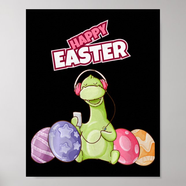 Poster Dinosaur Say Happy Easter Premium Tri-blend  (Devant)