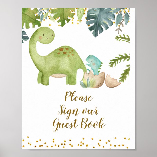 Poster Dinosaur S'il vous plaît signer notre Baby shower  (Devant)