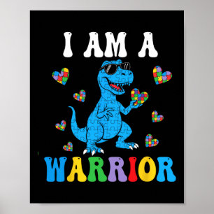 Poster Dinosaur T-rex Enfants Je suis un guerrier Autisme