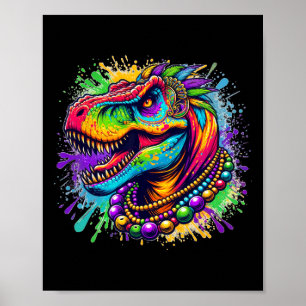 Poster Dinosaur T Rex Mardi Gras Louisiane couleur carnav