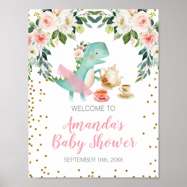 Poster Dinosaur Tea Party Baby shower d'anniversaire Bien (Devant)