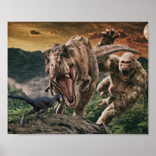 Poster Dinosaur Tyrannosaurus Gorilla Velocirapus