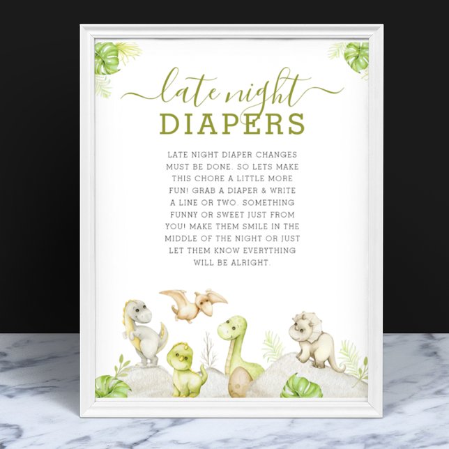 Poster Dinosaure aquarelle Baby shower couche nocturne (Créateur téléchargé)
