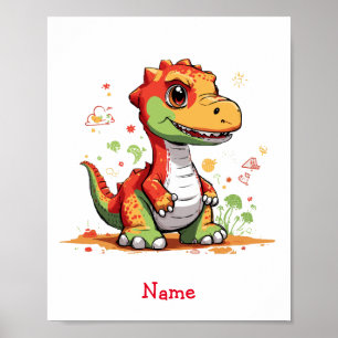 Poster Dinosaure Bébé mignon Nom personnalisé