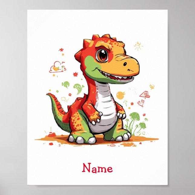 Poster Dinosaure Bébé mignon Nom personnalisé (Devant)