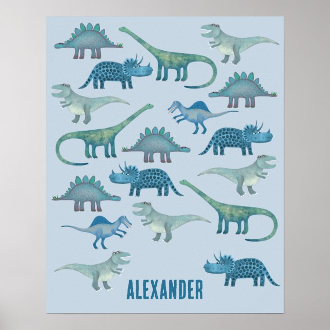 Poster Dinosaure bleu Personnalisé (Devant)