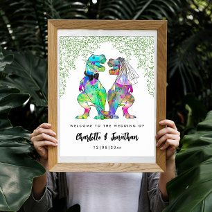 Poster Dinosaure coloré Mariage à thème Bienvenue