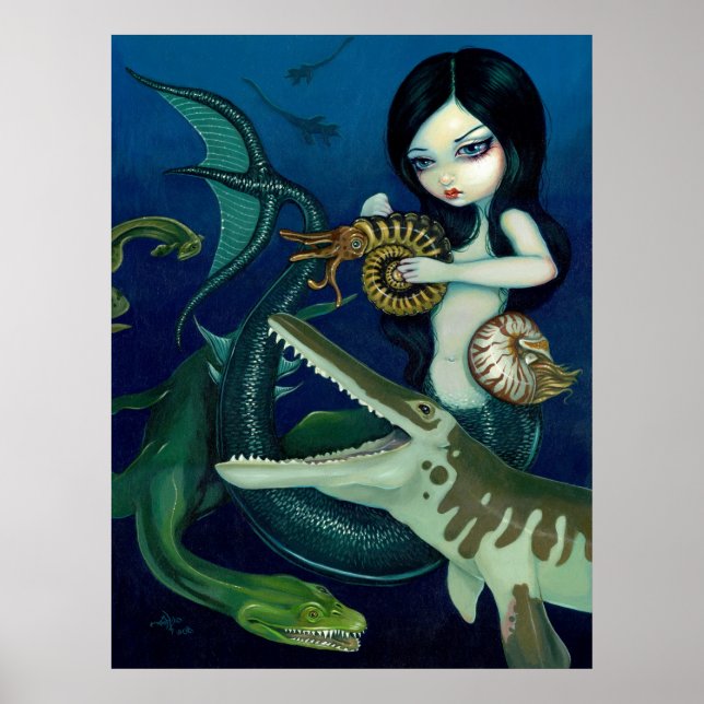 Poster Dinosaure de sirène crétacé imaginaire Art Imprime (Devant)