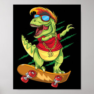 Poster Dinosaure de skateboard cool Skateur Dabant T Rex 